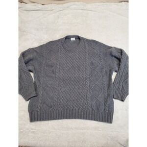 Gray Chunky Cable Knit Merino Wool Fisherman Sweater Women XL Classic Modest